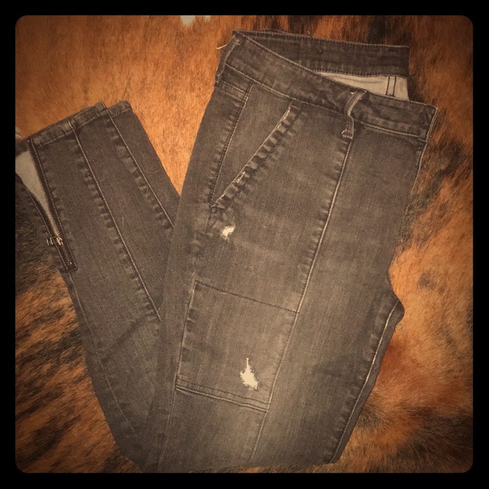 Distressed Moto jean with Ankle Zippers - Size 30